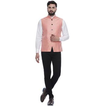 Pink Brasso Jacquard Nehru Jacket 5