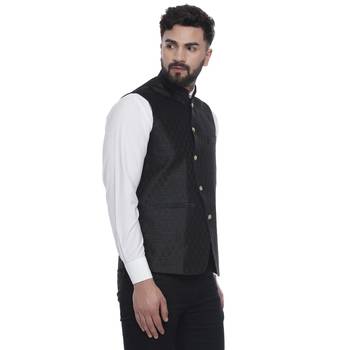 Black Brasso Jacquard Nehru Jacket 2