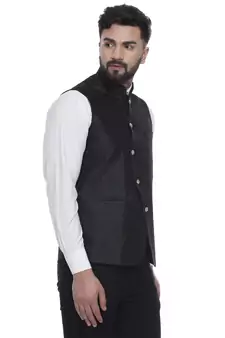 Black Brasso Jacquard Nehru Jacket