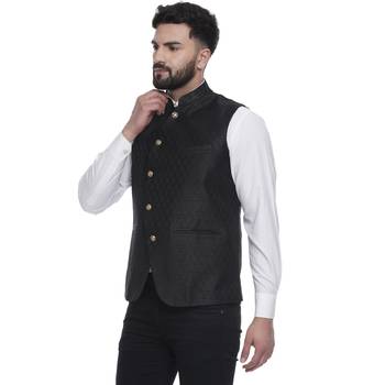 Black Brasso Jacquard Nehru Jacket 3
