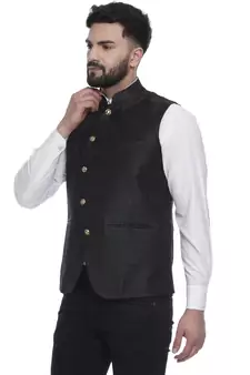 Black Brasso Jacquard Nehru Jacket