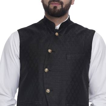 Black Brasso Jacquard Nehru Jacket 4