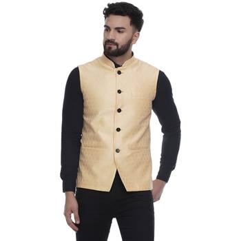 Yellow Brasso Jacquard Nehru Jacket 1