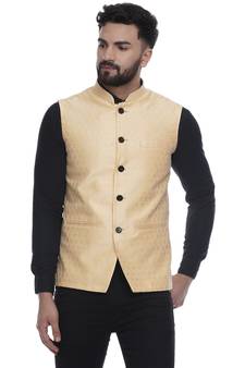 Yellow Brasso Jacquard Nehru Jacket