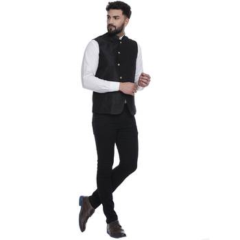 Black Brasso Jacquard Nehru Jacket 5