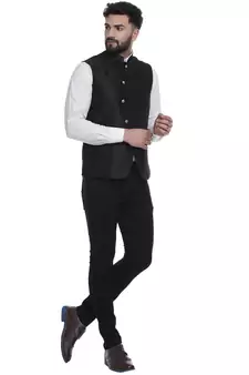 Black Brasso Jacquard Nehru Jacket
