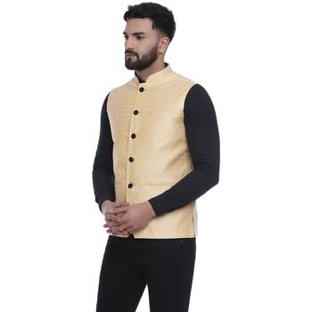 Yellow Brasso Jacquard Nehru Jacket 2