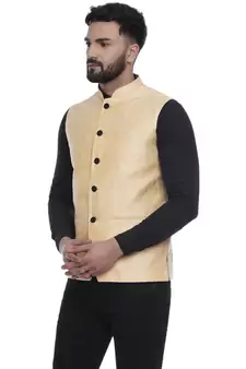Yellow Brasso Jacquard Nehru Jacket