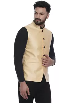 Yellow Brasso Jacquard Nehru Jacket