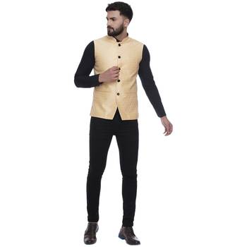 Yellow Brasso Jacquard Nehru Jacket 5