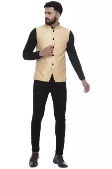 Yellow Brasso Jacquard Nehru Jacket