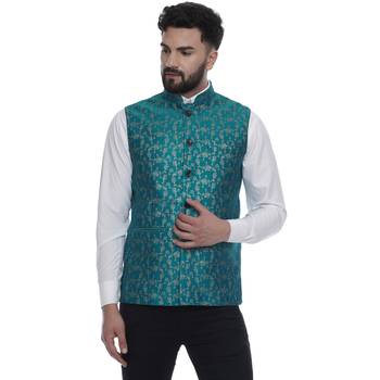 Green Brasso Banarasi Nehru Jacket 1