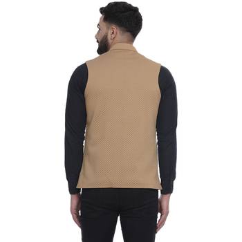 Brown Woven Pure Cotton Knitted Stretch Nehru Jacket 4