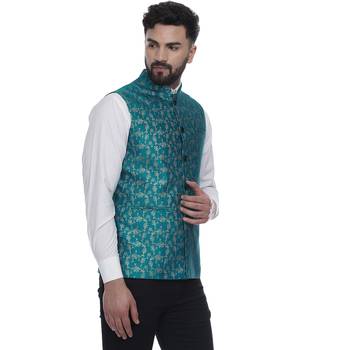 Green Brasso Banarasi Nehru Jacket 2
