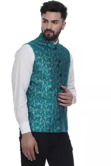 Green Brasso Banarasi Nehru Jacket