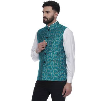 Green Brasso Banarasi Nehru Jacket 3