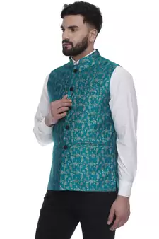 Green Brasso Banarasi Nehru Jacket