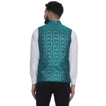 Green Brasso Banarasi Nehru Jacket 4