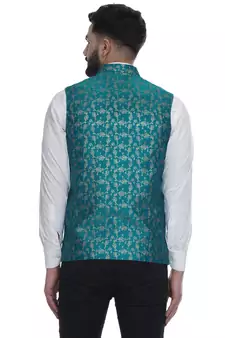 Green Brasso Banarasi Nehru Jacket