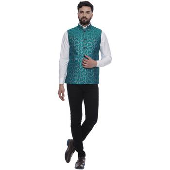 Green Brasso Banarasi Nehru Jacket 5