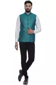 Green Brasso Banarasi Nehru Jacket
