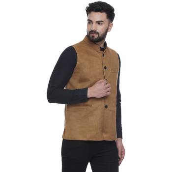 Brown Plain Faux Velvet Nehru Jacket for Men 3