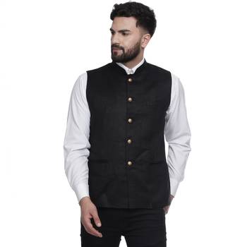 Black Plain Faux Velvet Nehru Jacket 1