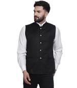 Black Plain Faux Velvet Nehru Jacket