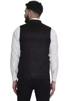 Black Plain Faux Velvet Nehru Jacket