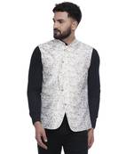 White Brasso Jacquard Nehru Jacket