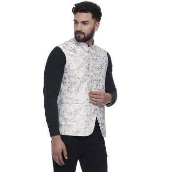 White Brasso Jacquard Nehru Jacket 2