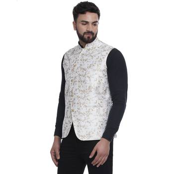 White Brasso Jacquard Nehru Jacket 3