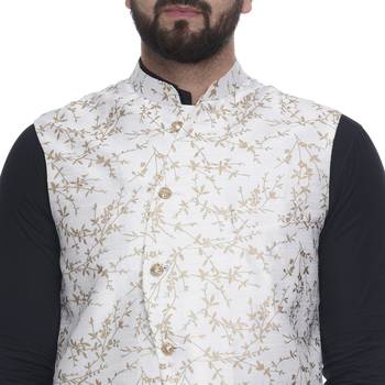 White Brasso Jacquard Nehru Jacket 5
