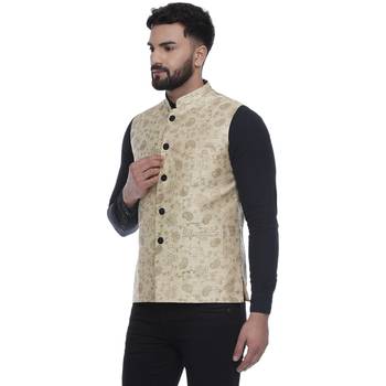 Beige Brasso Jacquard Nehru Jacket 2