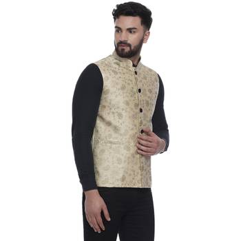 Beige Brasso Jacquard Nehru Jacket 3