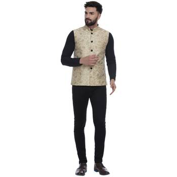 Beige Brasso Jacquard Nehru Jacket 4