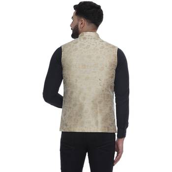 Beige Brasso Jacquard Nehru Jacket 5