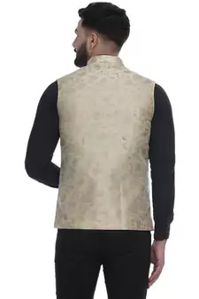 Beige Brasso Jacquard Nehru Jacket