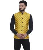 Yellow Brasso Jacquard Nehru Jacket
