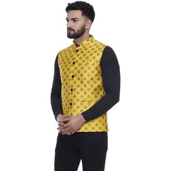 Yellow Brasso Jacquard Nehru Jacket 2