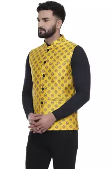 Yellow Brasso Jacquard Nehru Jacket