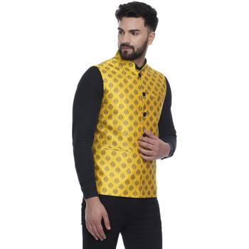 Yellow Brasso Jacquard Nehru Jacket 3