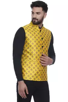 Yellow Brasso Jacquard Nehru Jacket