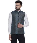 Blue Brasso Jacquard Nehru Jacket