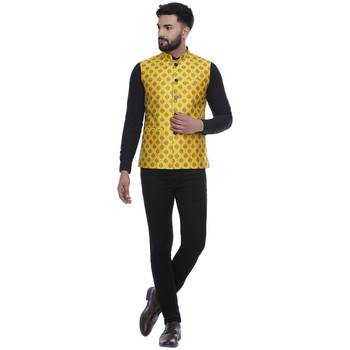 Yellow Brasso Jacquard Nehru Jacket 4