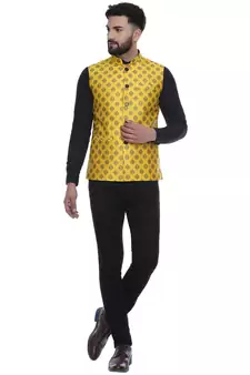 Yellow Brasso Jacquard Nehru Jacket