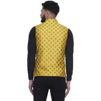 Yellow Brasso Jacquard Nehru Jacket 5