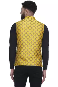 Yellow Brasso Jacquard Nehru Jacket