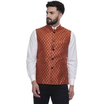 Orange Brasso Jacquard Nehru Jacket 1