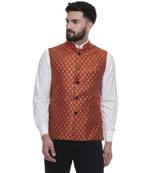 Orange Brasso Jacquard Nehru Jacket